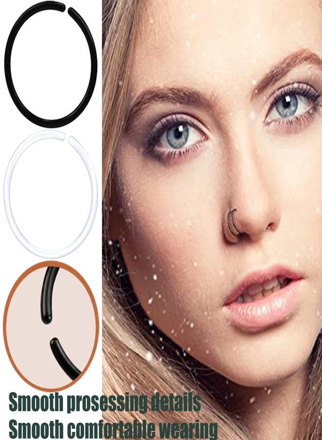 Melimarry 60Pcs Anti-Allergy 20 Gauge Plastic Hoop Ear Retainers, Unisex Nose Rings, Clear, Black, for Sensitive Ears & Skin (Clear) - Image 4